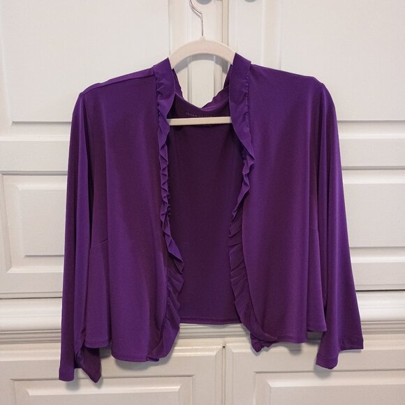 Susan Graver - Purple Ruffle-Trim Open-Front Cardigan - Picture 1 of 3